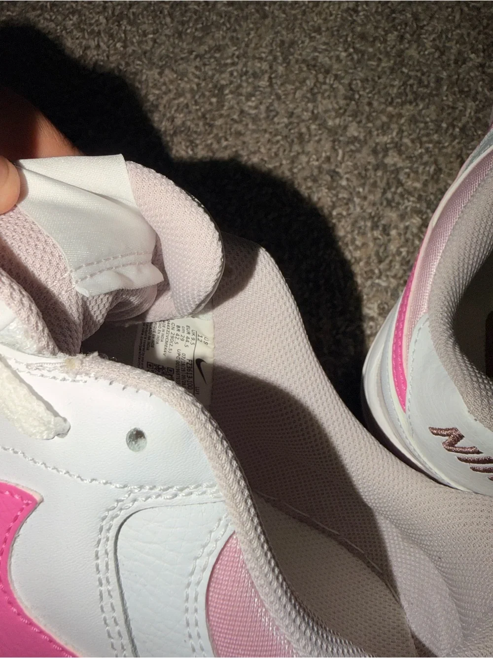 Nike Women’s White Sneakers with Pink Swoosh and Pale Pink Accents